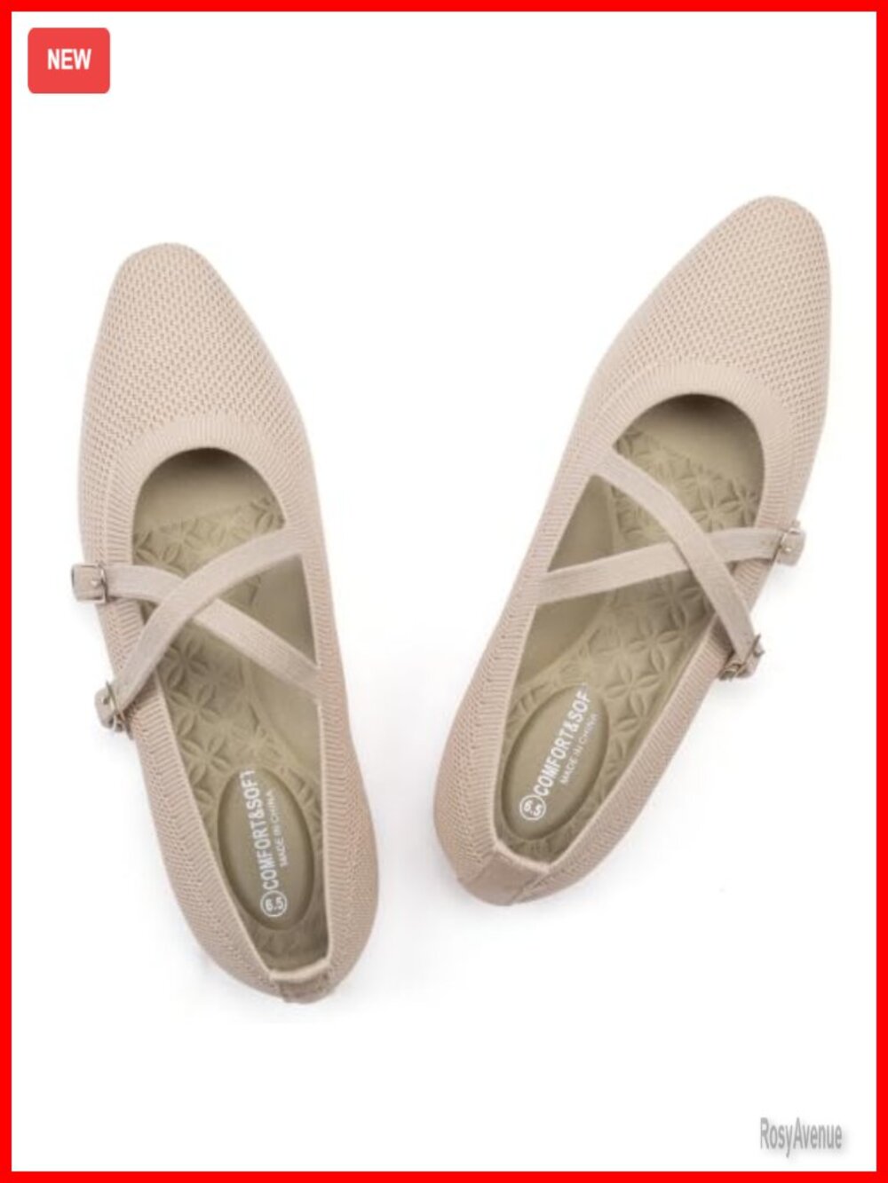 Knit Mary Jane Ballet Flats Adjustable Strap Slip On Women's Shoes
